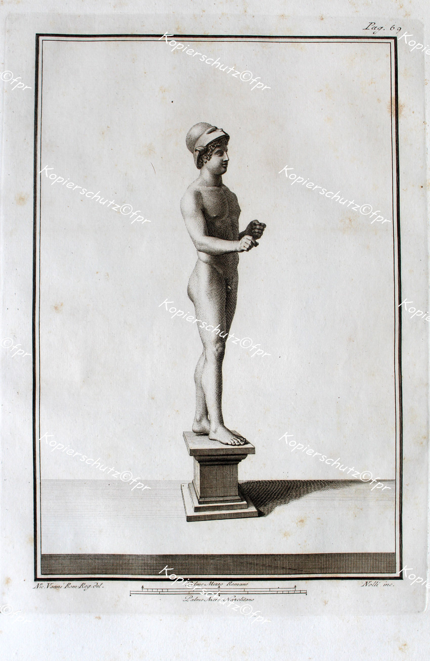 Kupferstich Antike Rom Knabe boy Akt nude Mars Herculaneum Neapel Statue Bronze Ercolaneo
