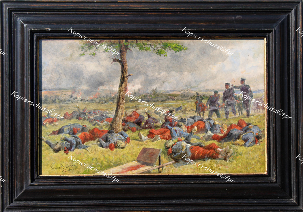 Gemälde Louis Braun Krieg 1870 Schlacht Bazeilles  Bayern Sedan Sanitäter Rotes Kreuz